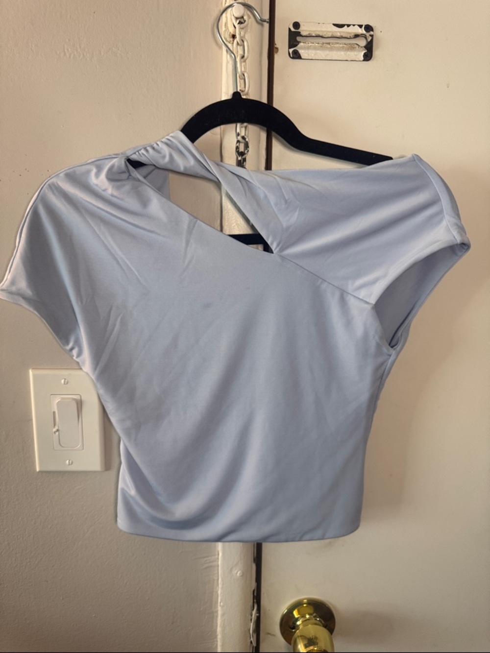 Meshki Light Blue Twist-Detail Crop Top